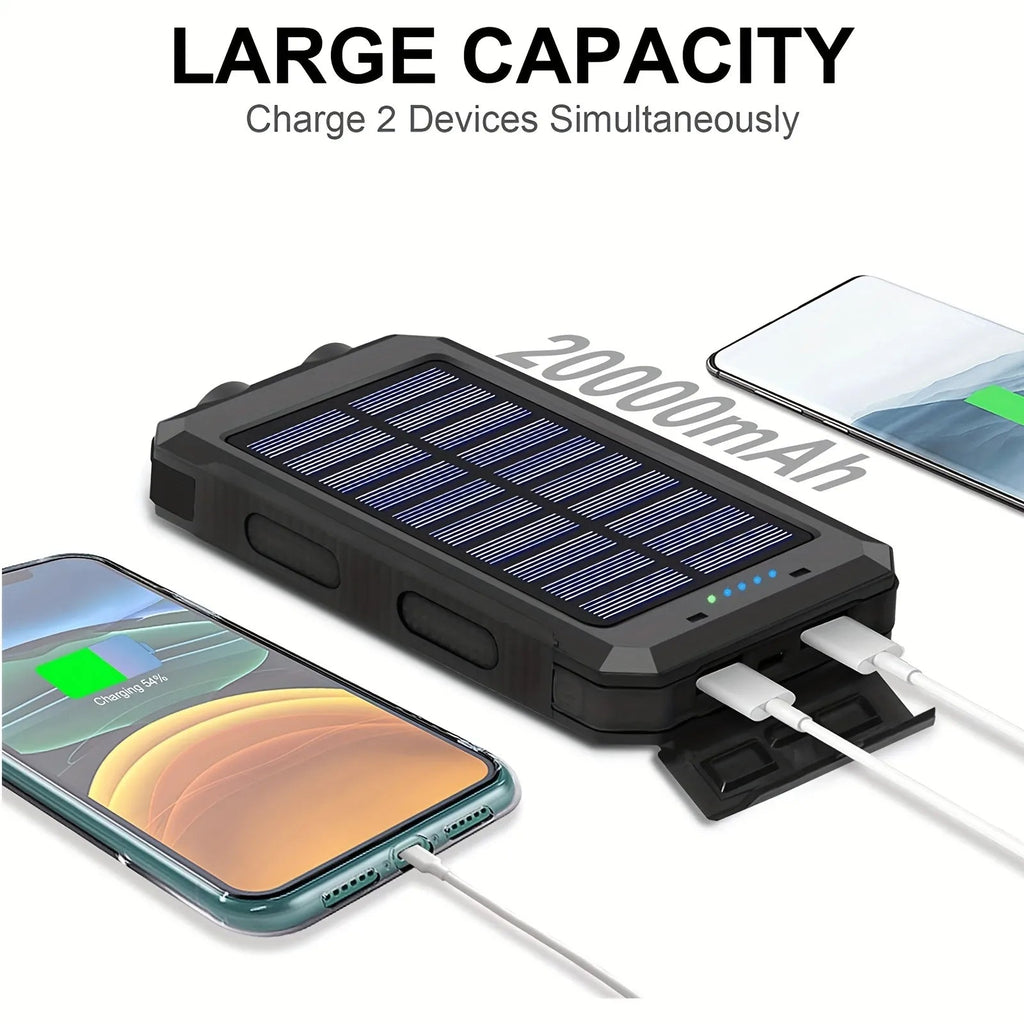 PowerFlash přenosná solární nabíječka s dvojitou LED svítilnou, powerbanka 20000 mAh