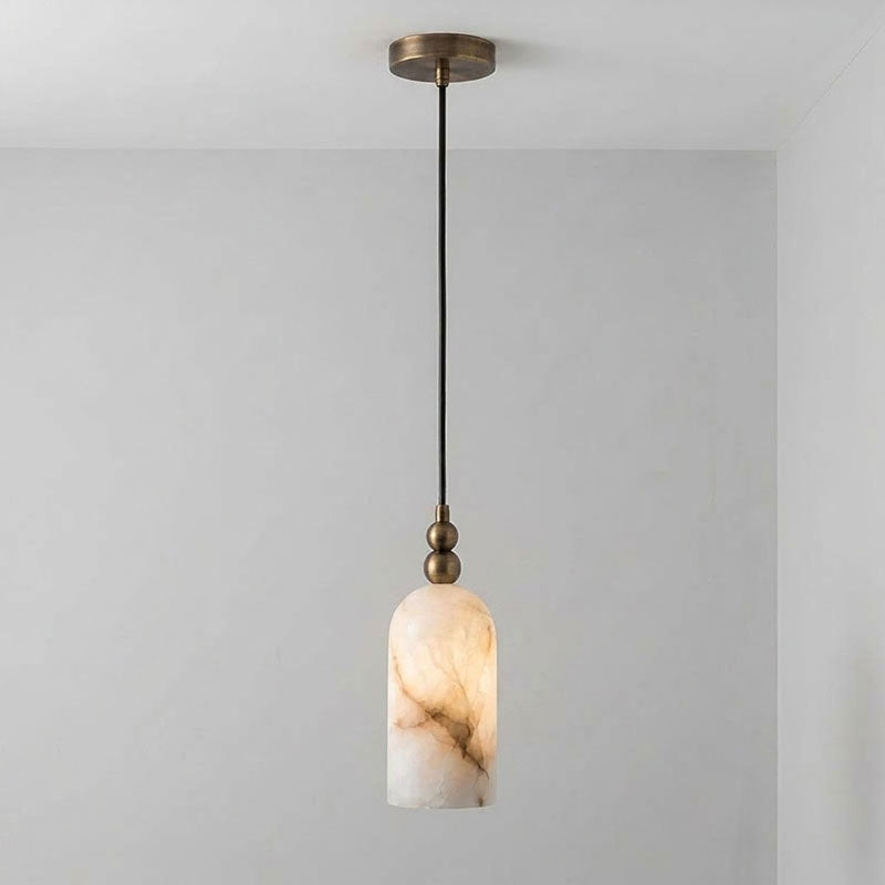 Lille cylindrisk pendellampe i alabast | Ormexis