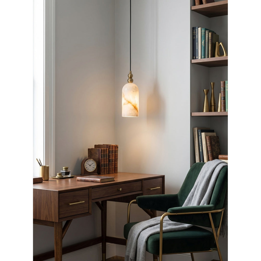 Lille cylindrisk pendellampe i alabast | Ormexis