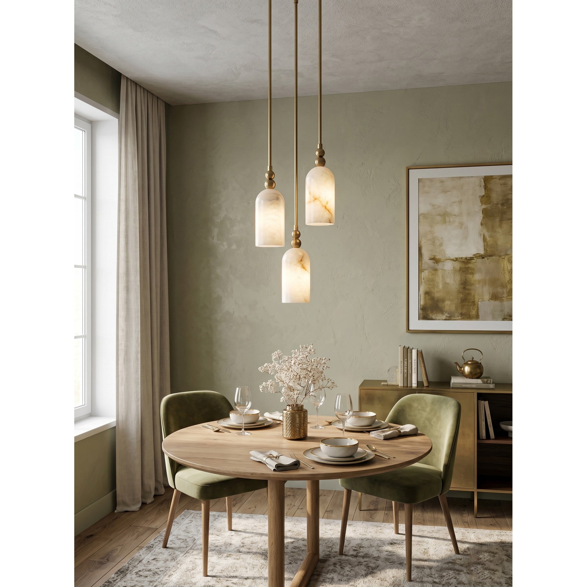 Lille cylindrisk pendellampe i alabast | Ormexis