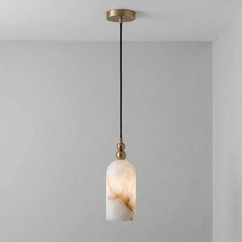 Lille cylindrisk pendellampe i alabast | Ormexis