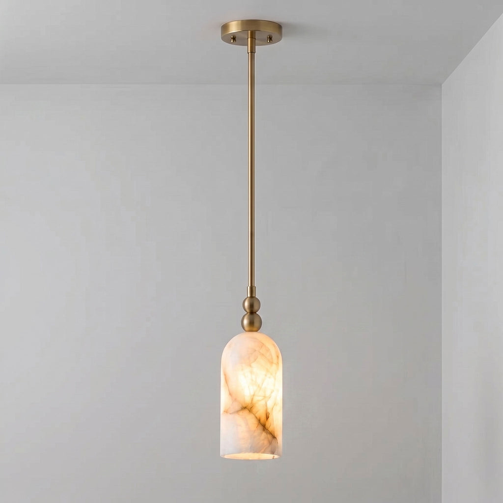 Lille cylindrisk pendellampe i alabast | Ormexis