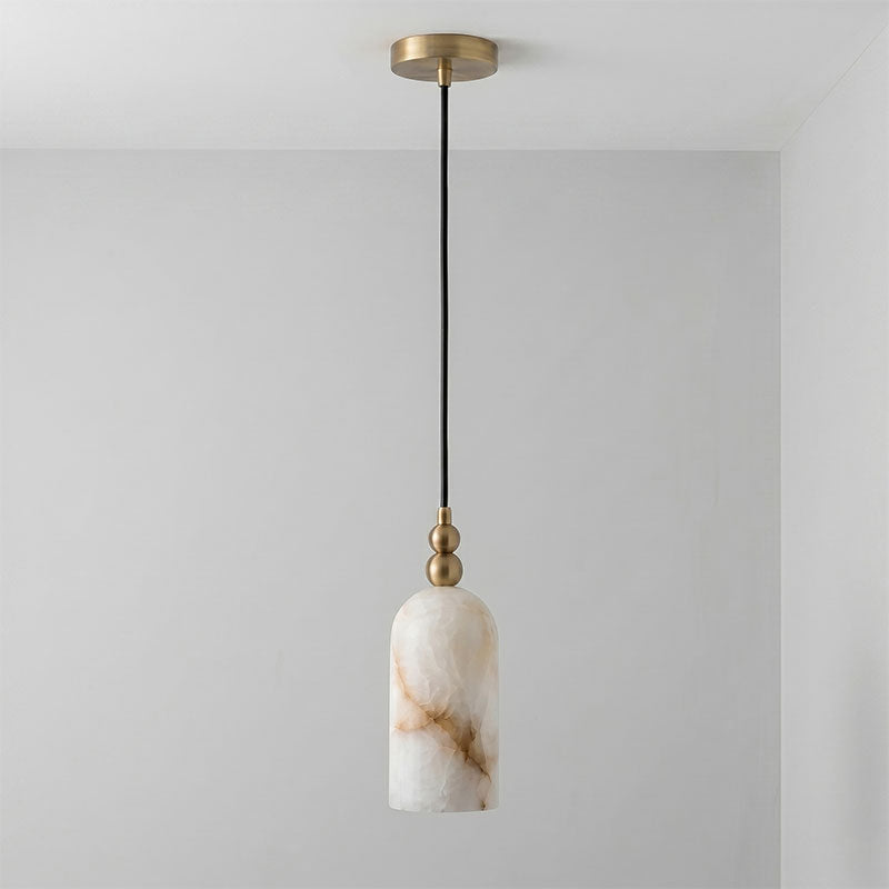Lille cylindrisk pendellampe i alabast | Ormexis