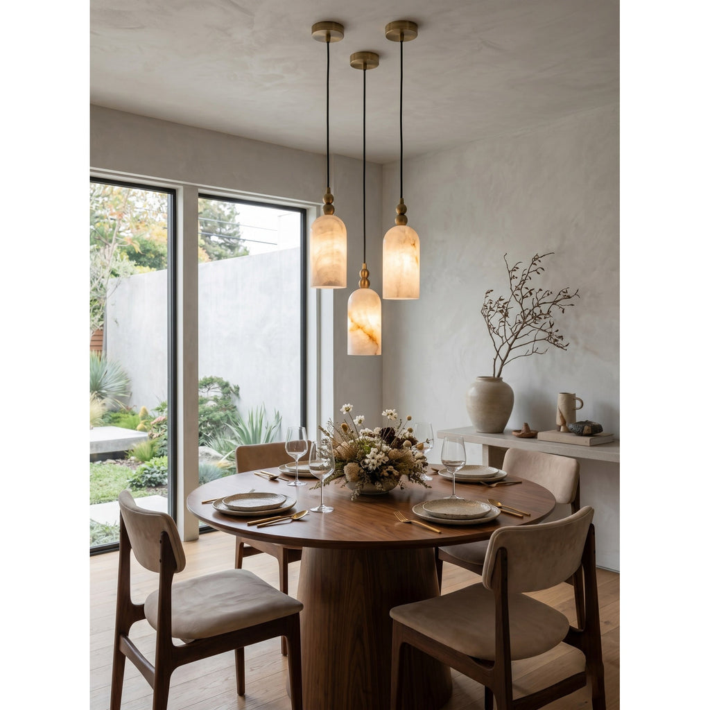 Lille cylindrisk pendellampe i alabast | Ormexis