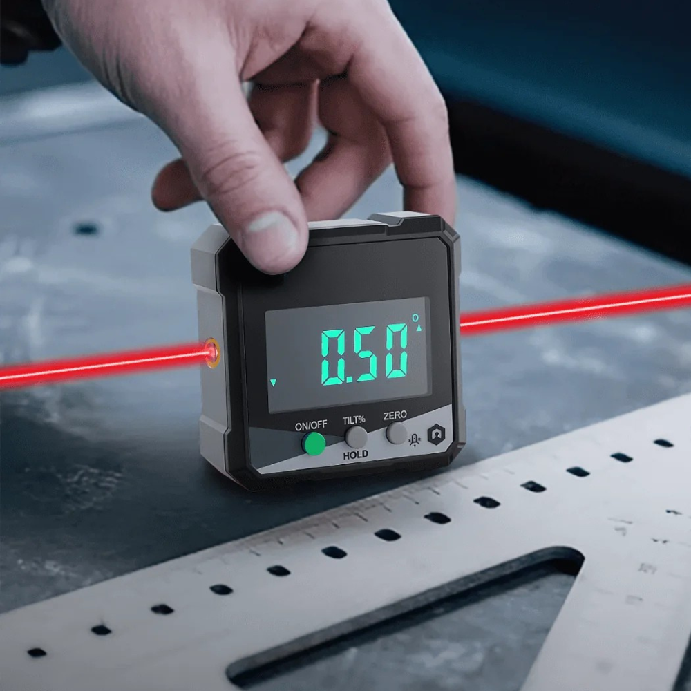 Præcisionslaserværktøj med LCD-skærm og magnetisk base til nøjagtige vinkler