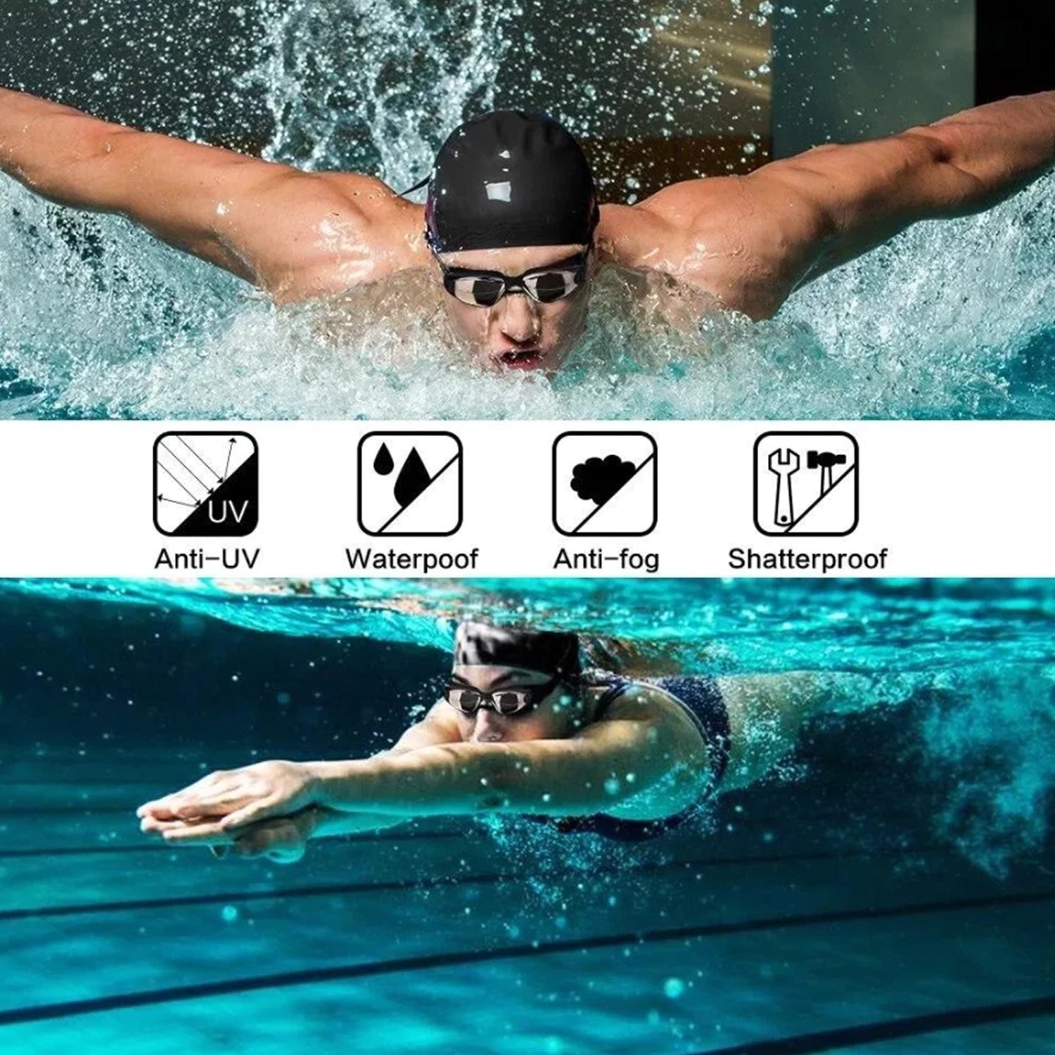 Plavecké brýle NexFinix proti zamlžování s 180stupňovým zorným polem pro pohodlí a jasnost