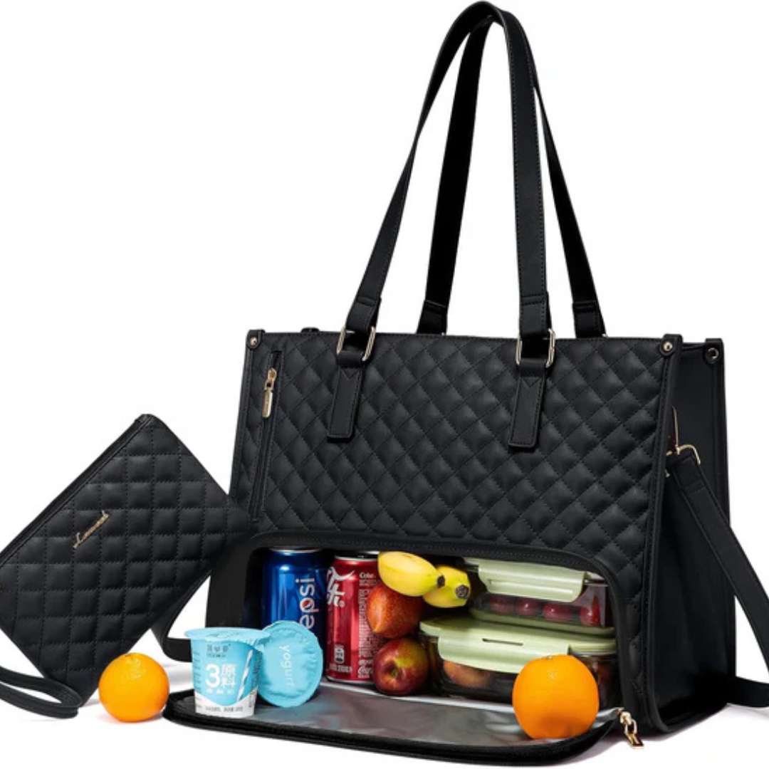Quilted Tote With Clutch For Work And Travel Stylish And Spacious
