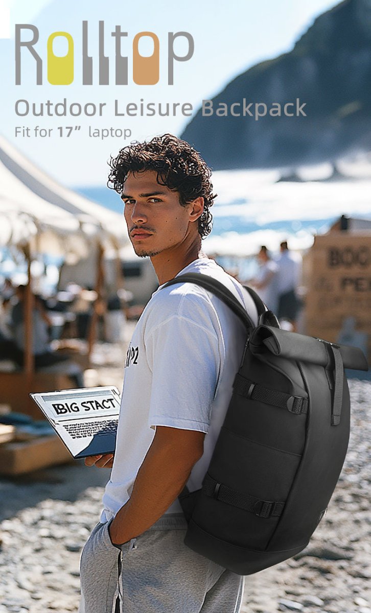 ROLLTRAIL Udvidelig Rolltop, 17-tommer Laptop Rygsæk med Vandtæt Design og Tyverisikring