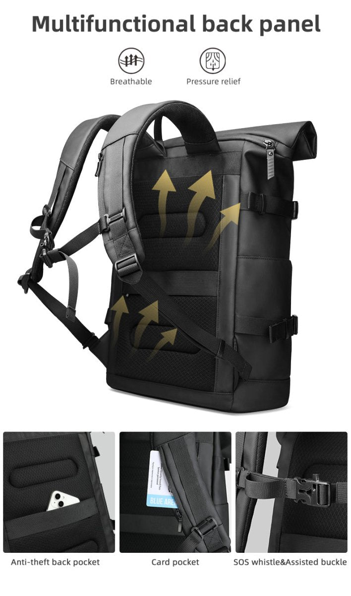 ROLLTRAIL Udvidelig Rolltop, 17-tommer Laptop Rygsæk med Vandtæt Design og Tyverisikring