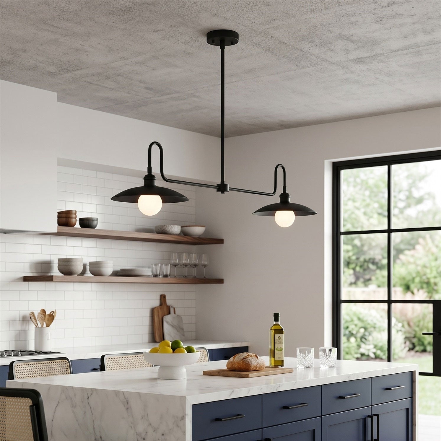 Lustre linéaire pour îlot à 2 lumières en laiton, col de cygne | Ormexis