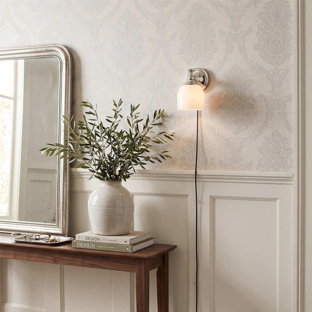 White Glass Plug-in Wall Sconce | Ormexis