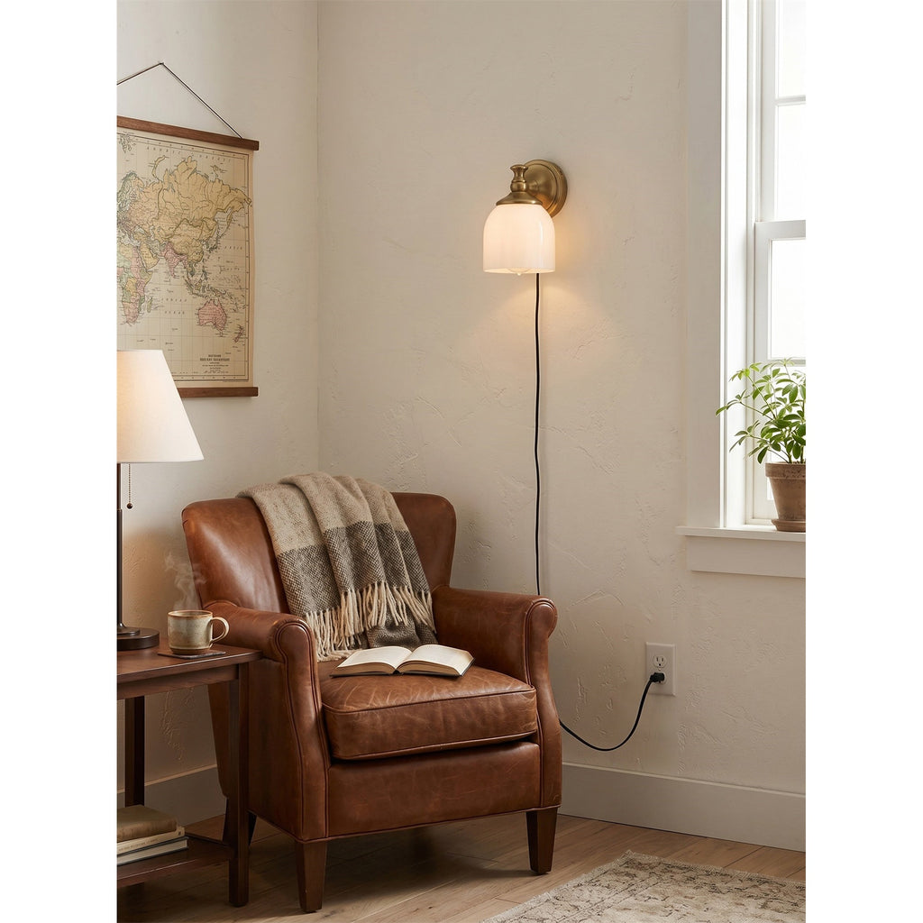 White Glass Plug-in Wall Sconce | Ormexis