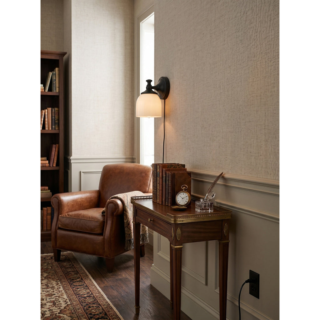 White Glass Plug-in Wall Sconce | Ormexis