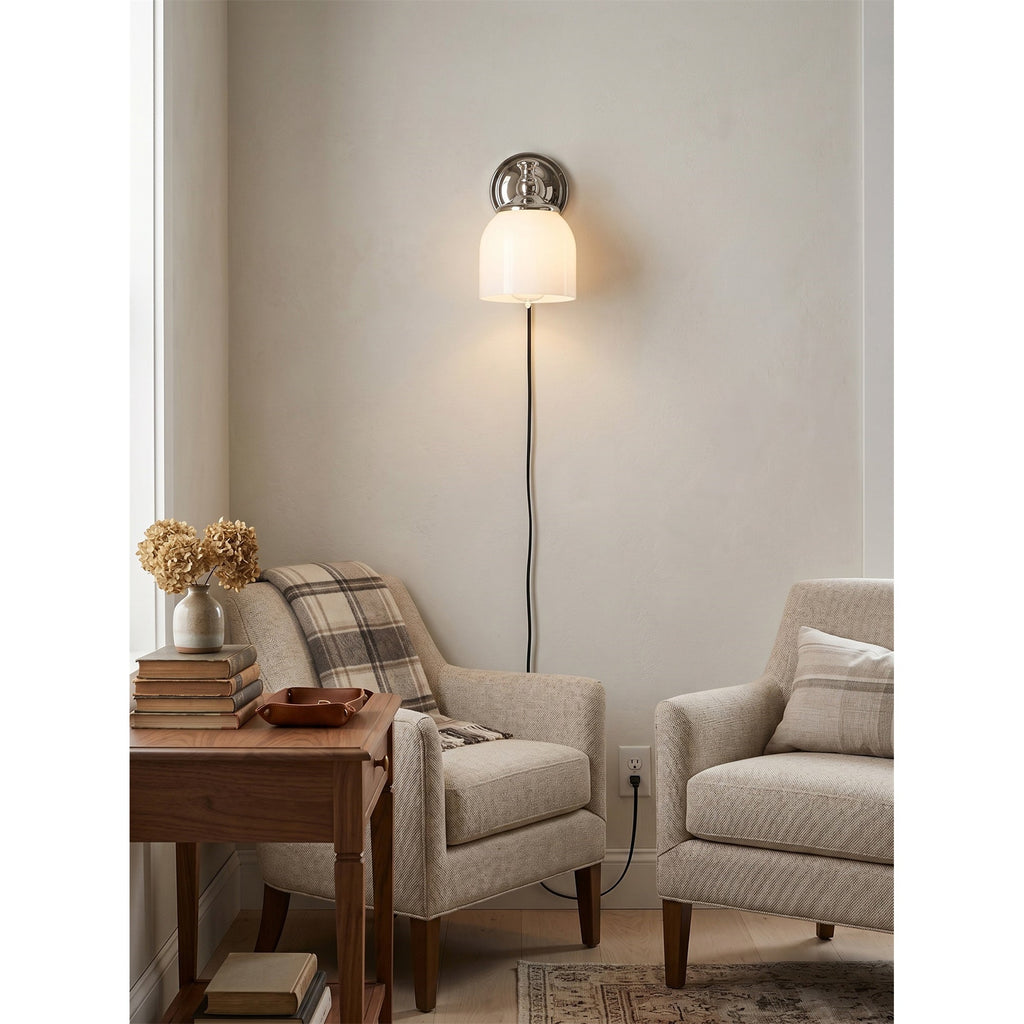 White Glass Plug-in Wall Sconce | Ormexis