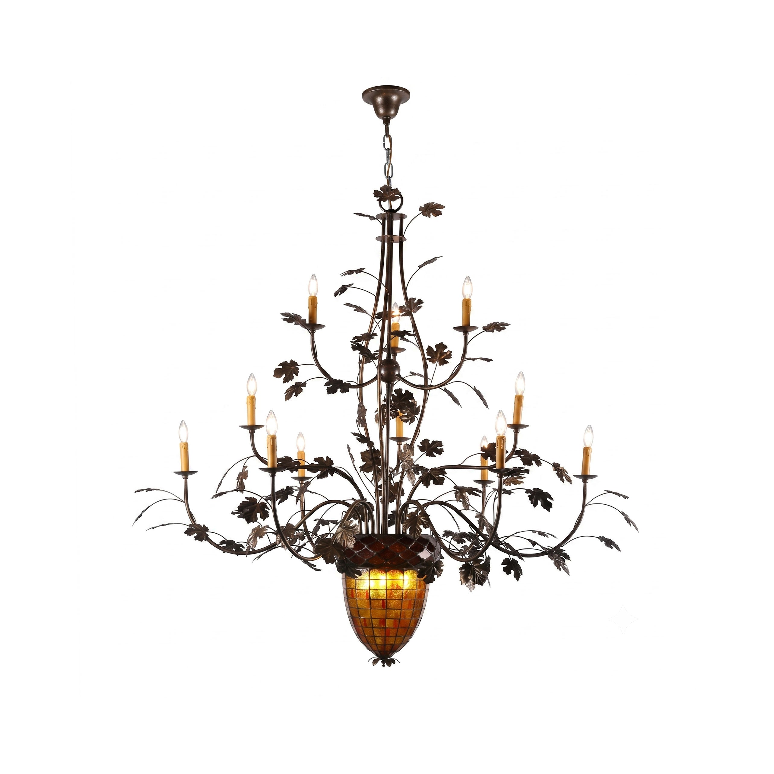 Lustre Ormexis en fer ambré en forme de gland, 15 lumières