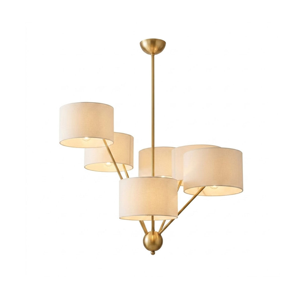 Lustre Sputnik en laiton à 6 lumières avec abat-jours en lin | Ormexis