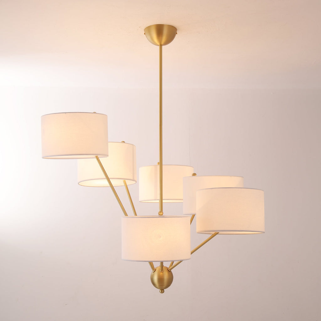 Candeeiro de teto Sputnik em latão com 6 luzes e cúpulas de linho | Ormexis