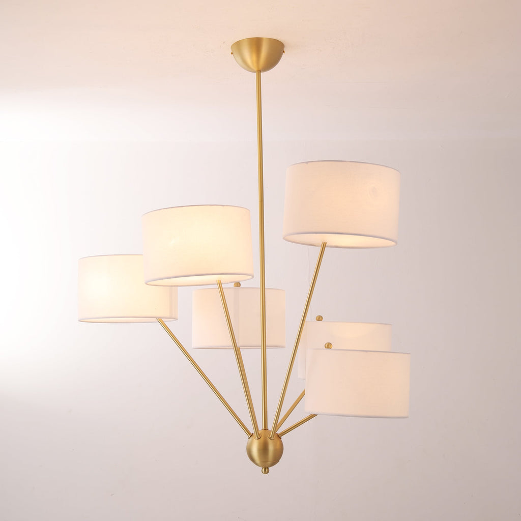 Candeeiro de teto Sputnik em latão com 6 luzes e cúpulas de linho | Ormexis