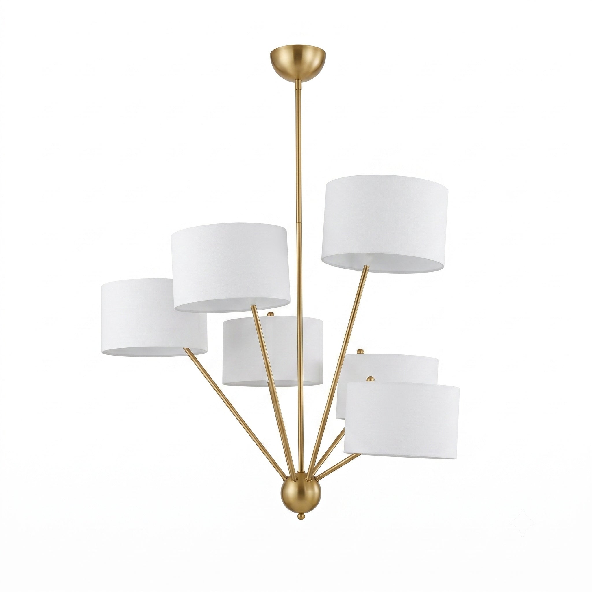 Lustre Sputnik en laiton à 6 lumières avec abat-jours en lin | Ormexis