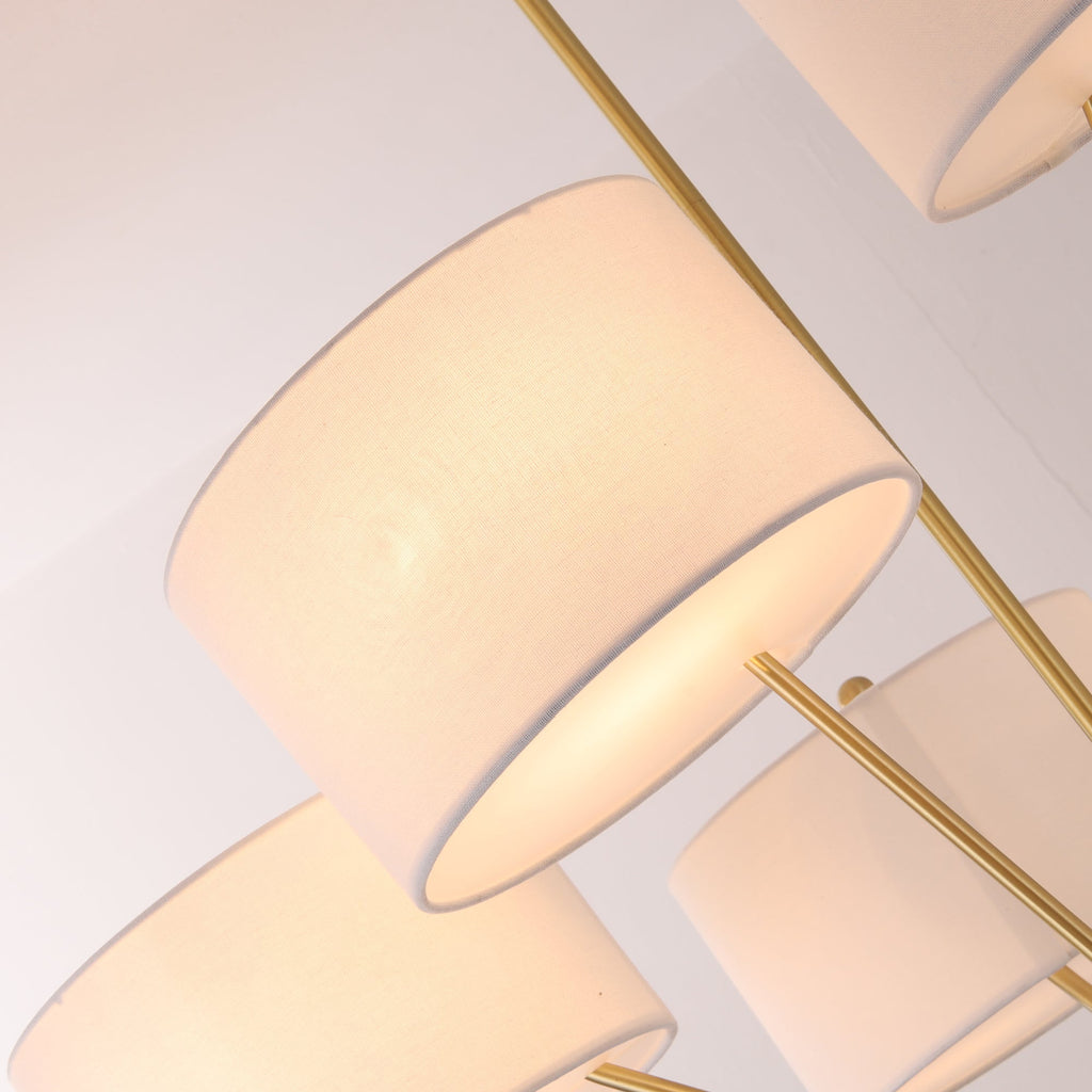 Candeeiro de teto Sputnik em latão com 6 luzes e cúpulas de linho | Ormexis