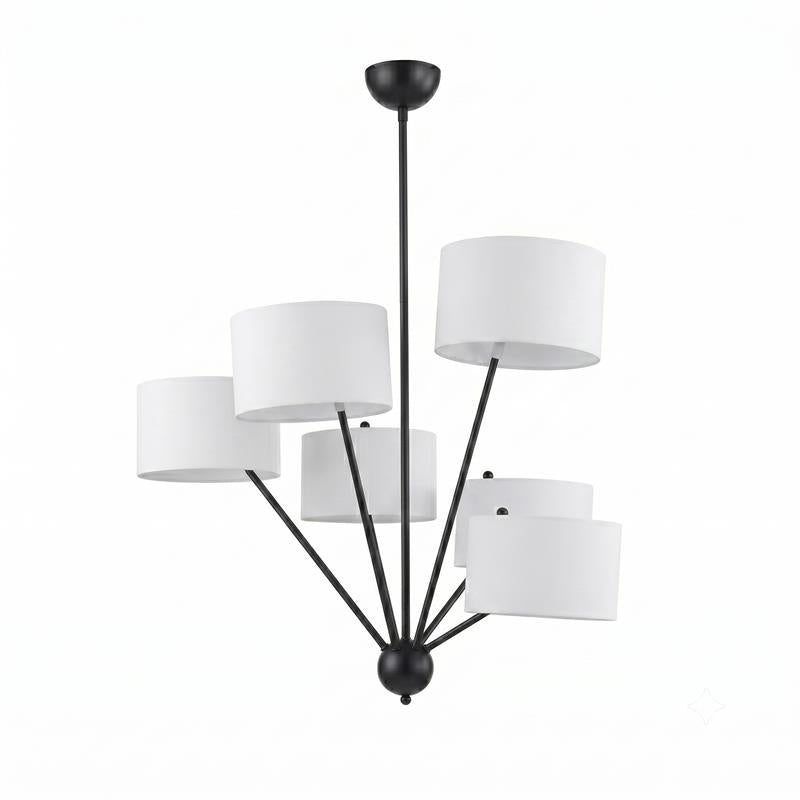 Candeeiro de teto Sputnik em latão com 6 luzes e cúpulas de linho | Ormexis