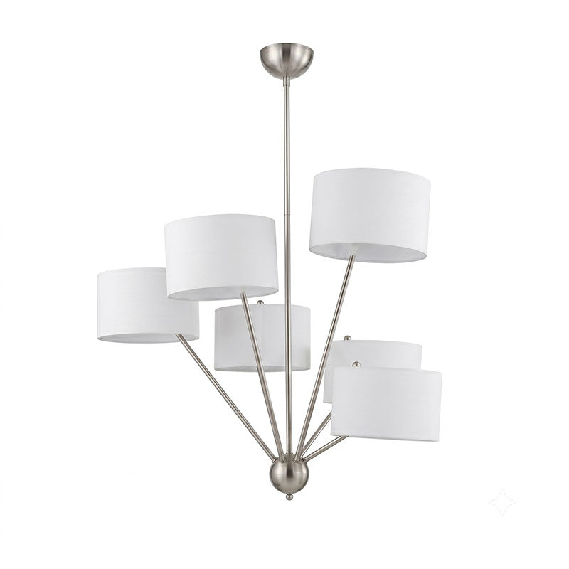Candeeiro de teto Sputnik em latão com 6 luzes e cúpulas de linho | Ormexis