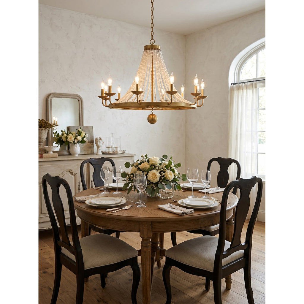 12-Light Draped Pearl Bead Chandelier | Ormexis