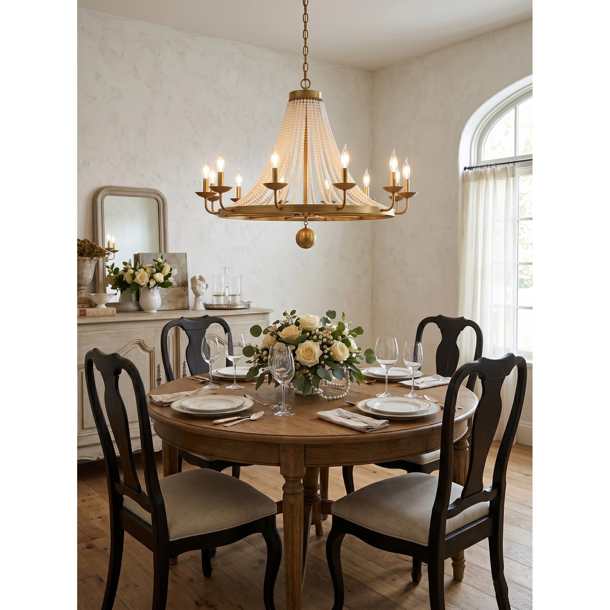 12-Light Draped Pearl Bead Chandelier | Ormexis
