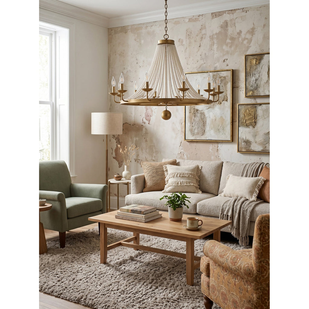 12-Light Draped Pearl Bead Chandelier | Ormexis