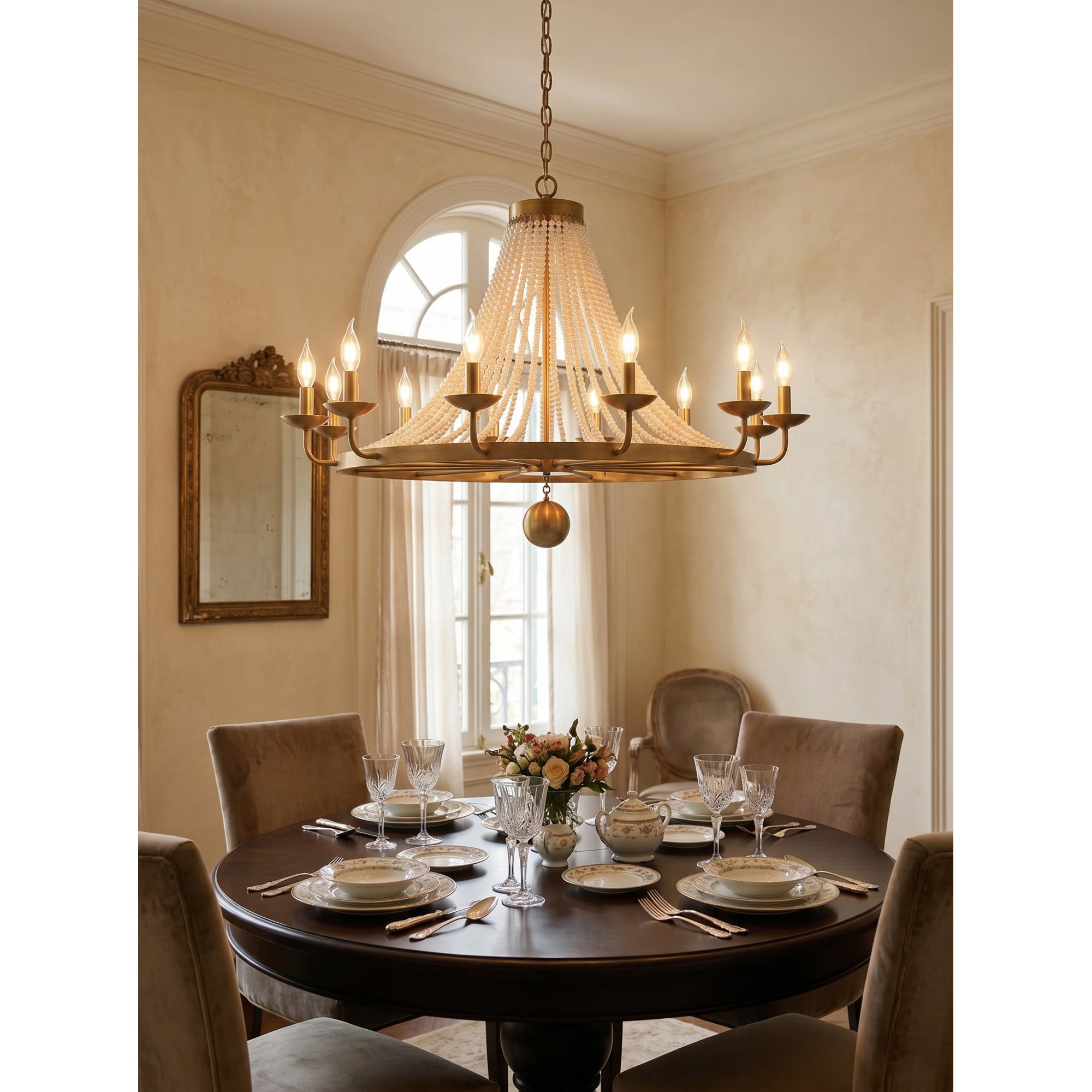 12-Light Draped Pearl Bead Chandelier | Ormexis