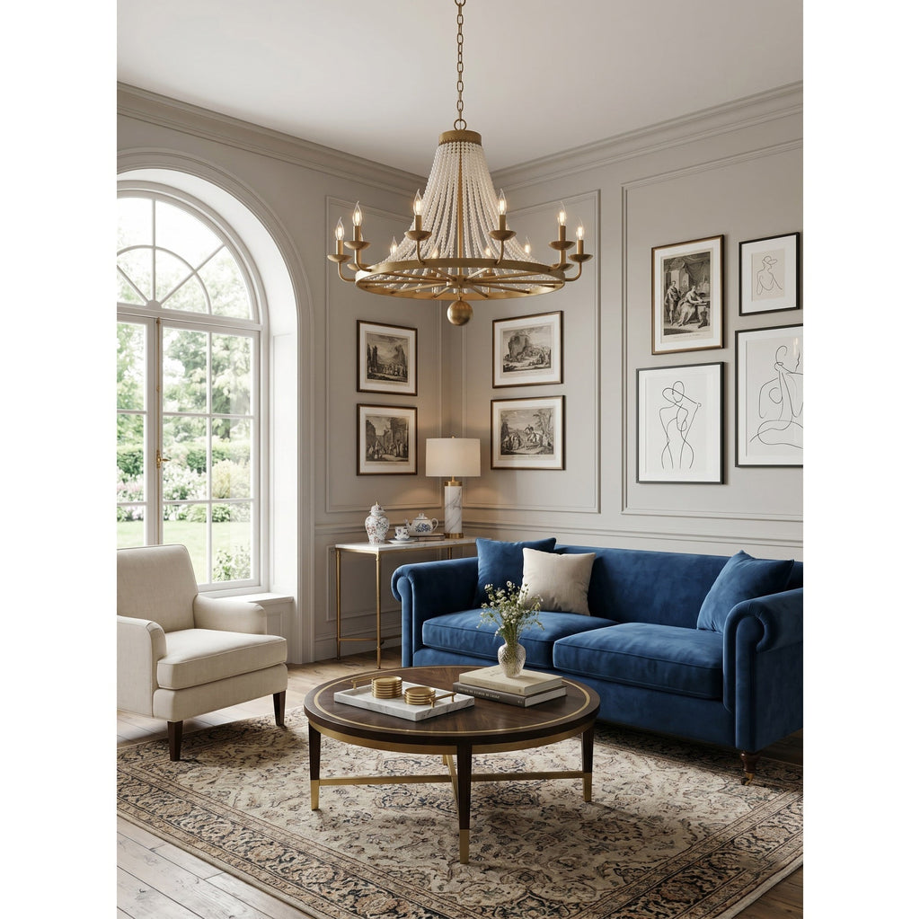 12-Light Draped Pearl Bead Chandelier | Ormexis