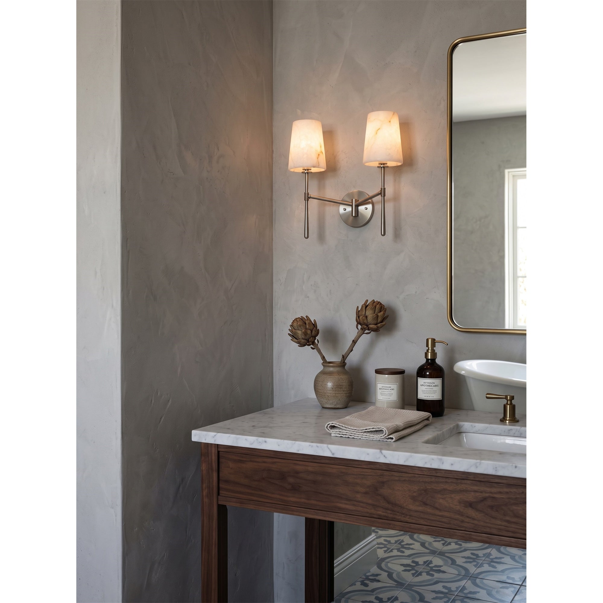 Aplique de pared cilíndrico de piedra y alabastro | Ormexis