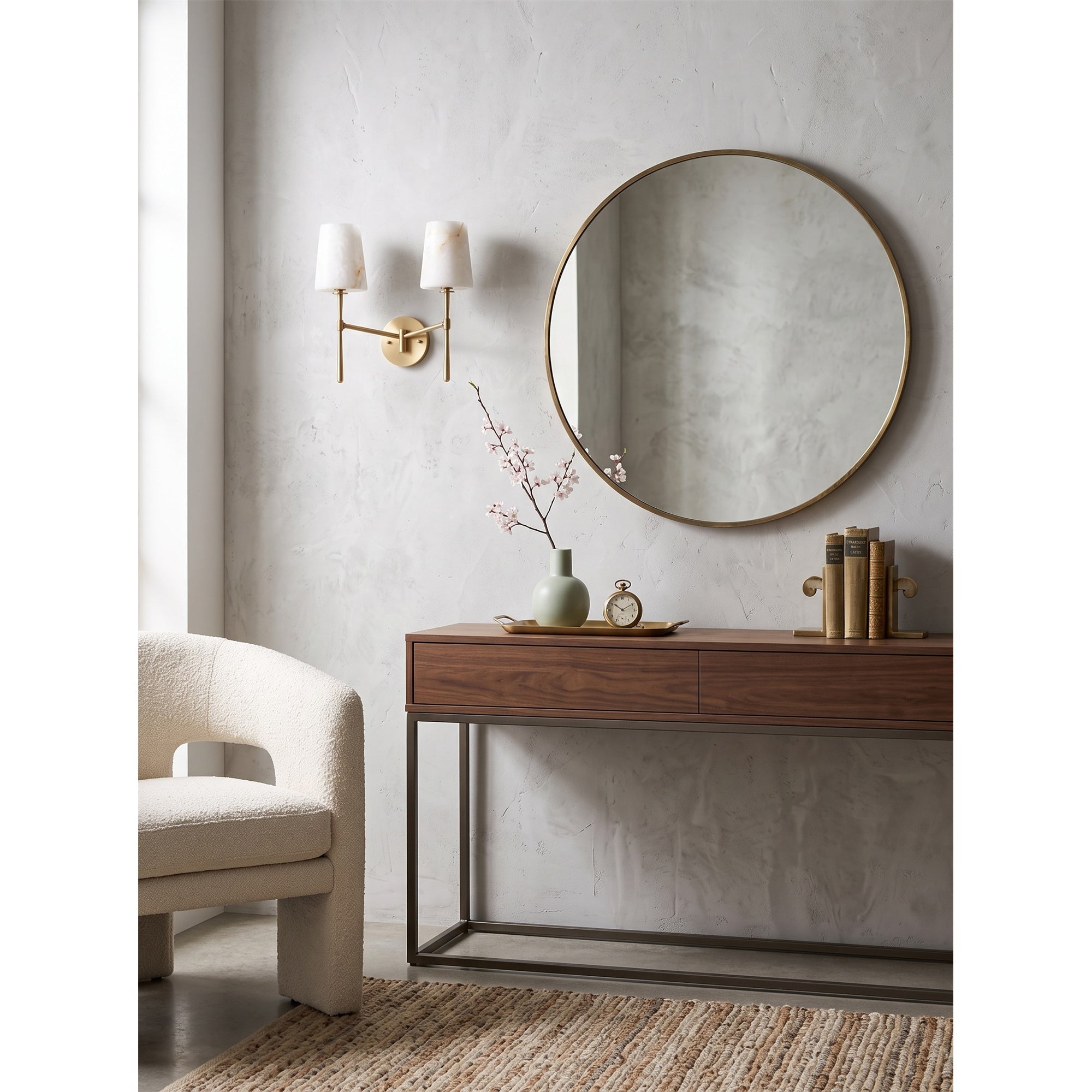 Aplique de pared cilíndrico de piedra y alabastro | Ormexis