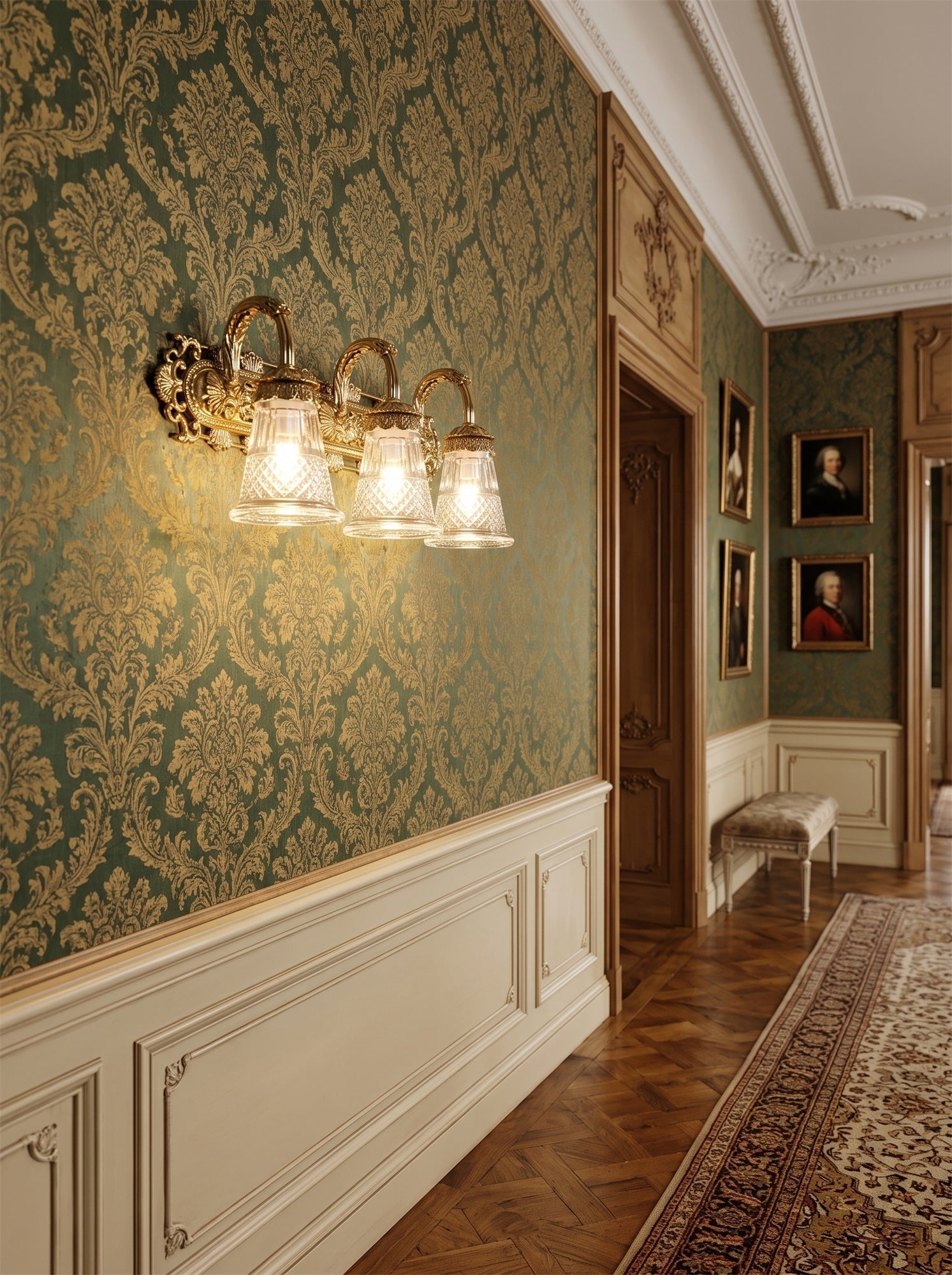Applique murale de salle de bains en laiton à 3 lumières avec verre taillé | Ormexis