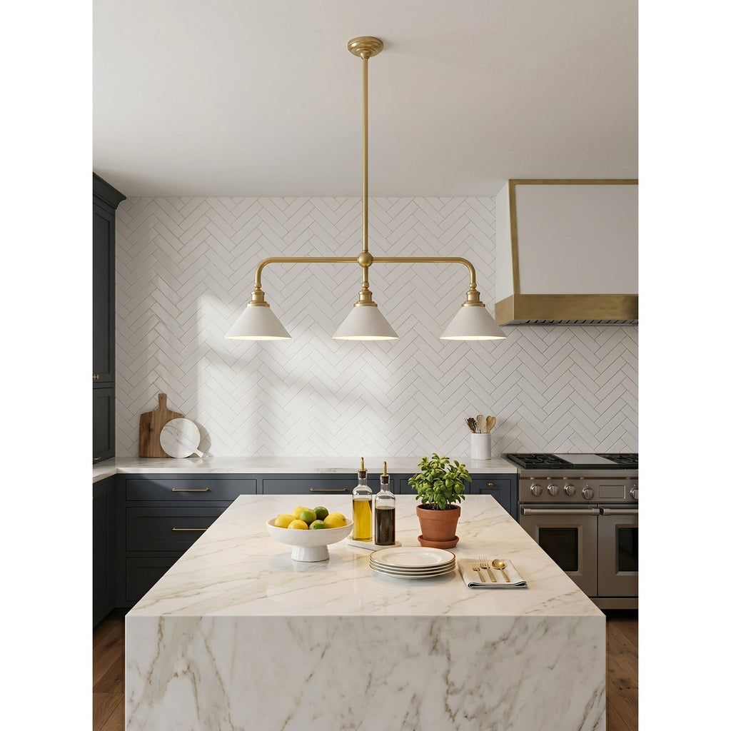 3-Light Brass Conical Island Chandelier | Ormexis