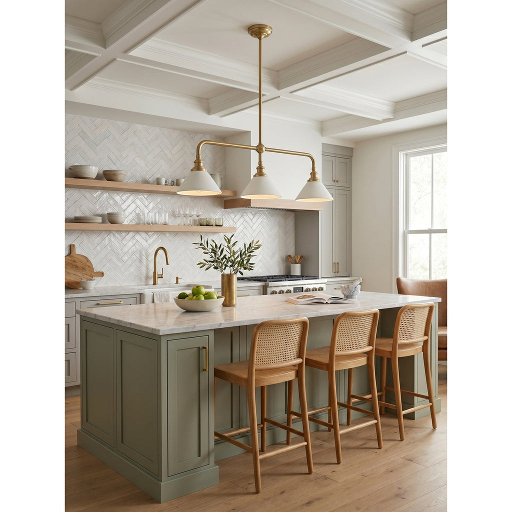 3-Light Brass Conical Island Chandelier | Ormexis