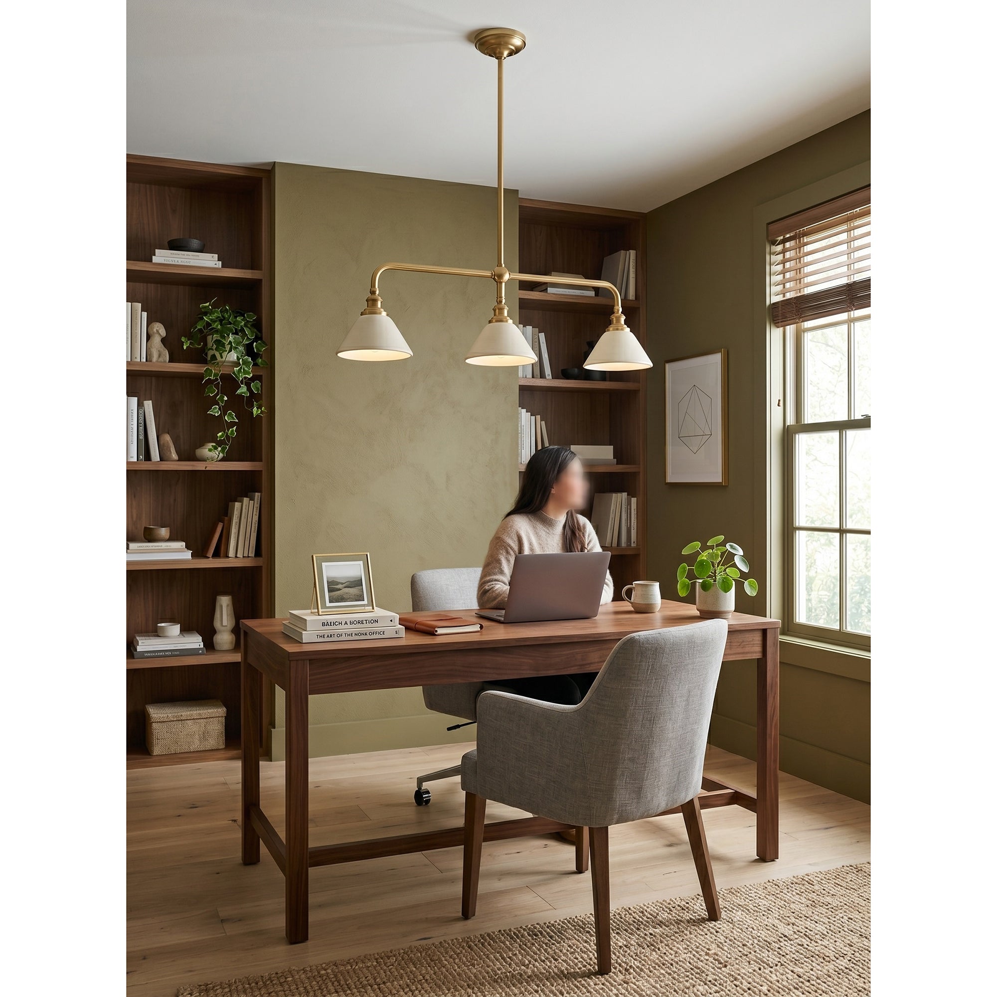 3-Light Brass Conical Island Chandelier | Ormexis
