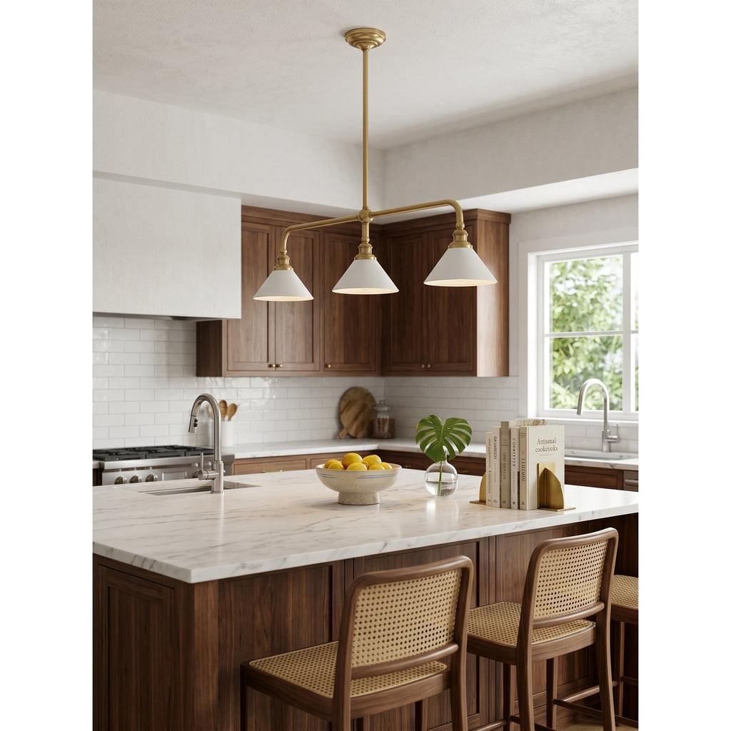 3-Light Brass Conical Island Chandelier | Ormexis