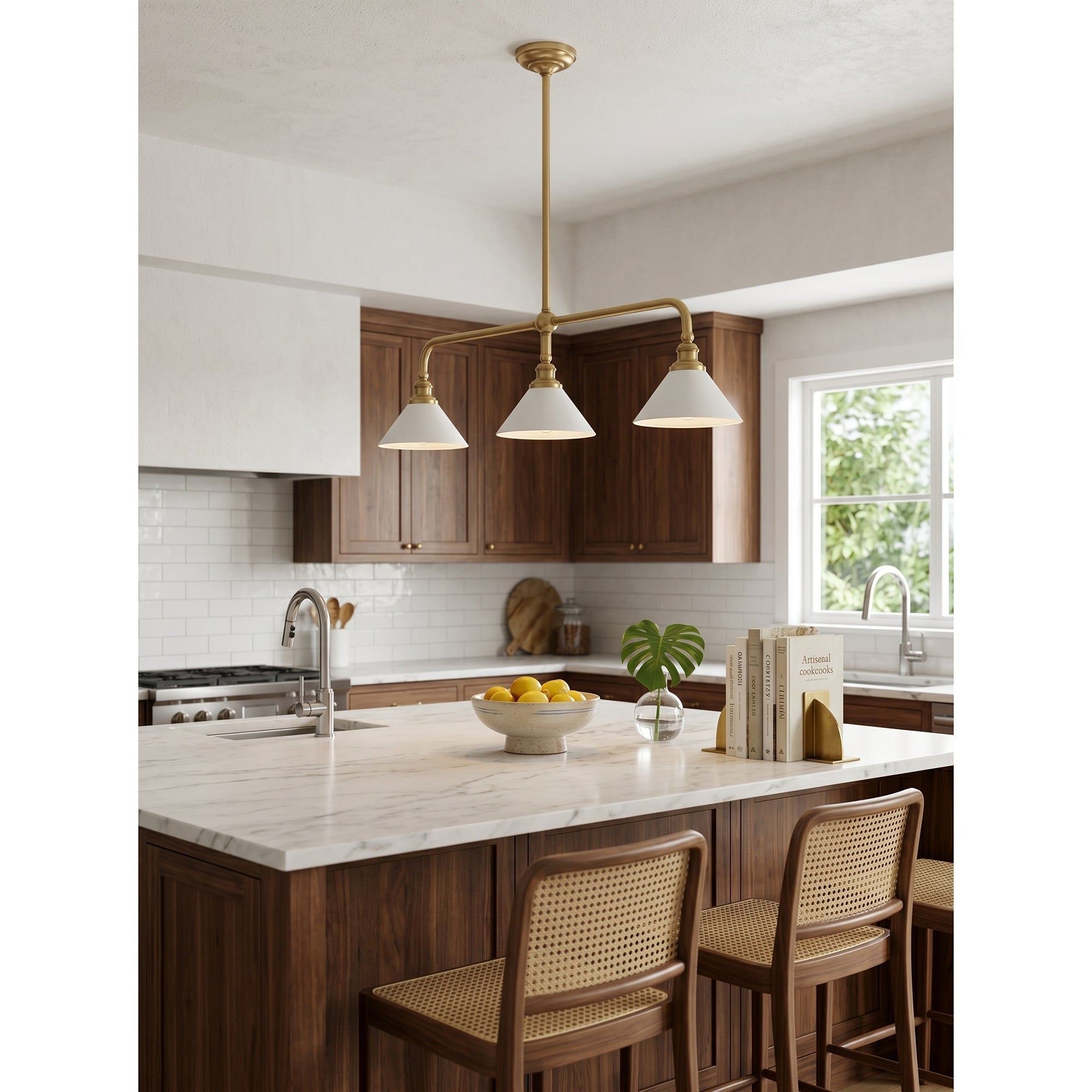 3-Light Brass Conical Island Chandelier | Ormexis