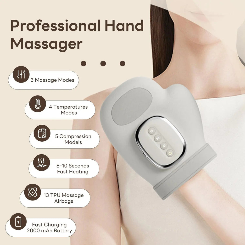 Masseur de mains RelaxEase sans fil avec chaleur et cinq niveaux d'intensité