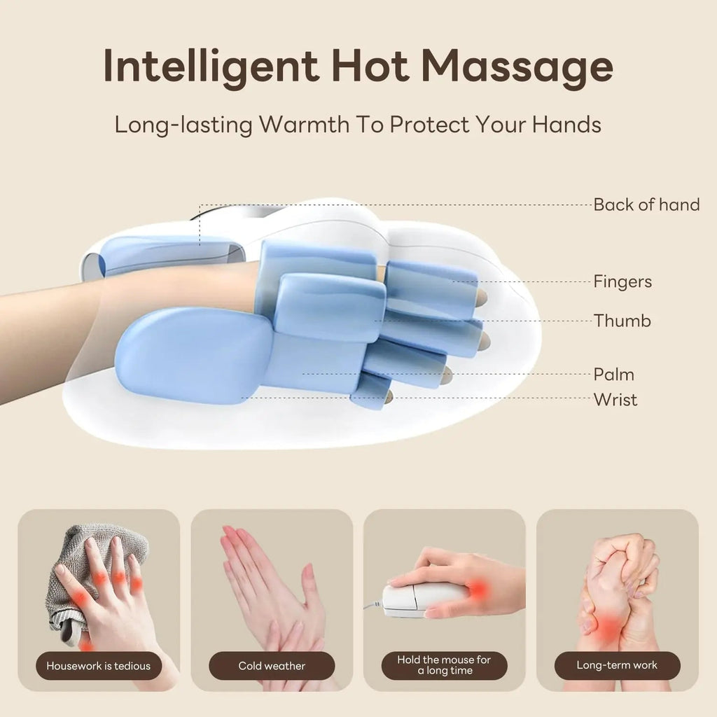Masseur de mains RelaxEase sans fil avec chaleur et cinq niveaux d'intensité