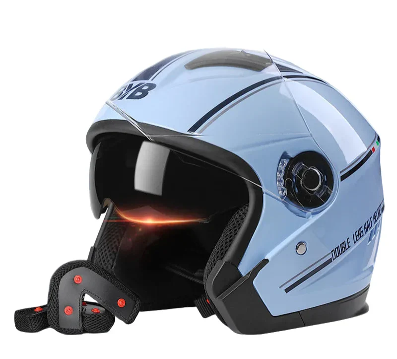 Retro 3/4 Open Face Helmet With Dual Lens And Anti Fog Visor, Lightweight ABS Construction