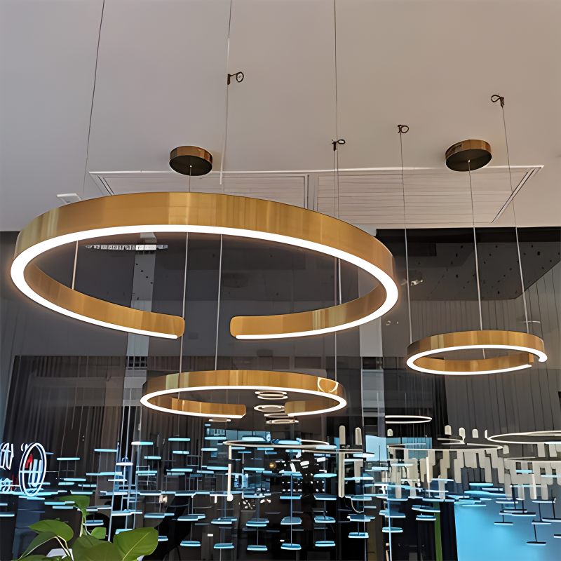 Slank rund LED-ringlysekrone for stueinnredning