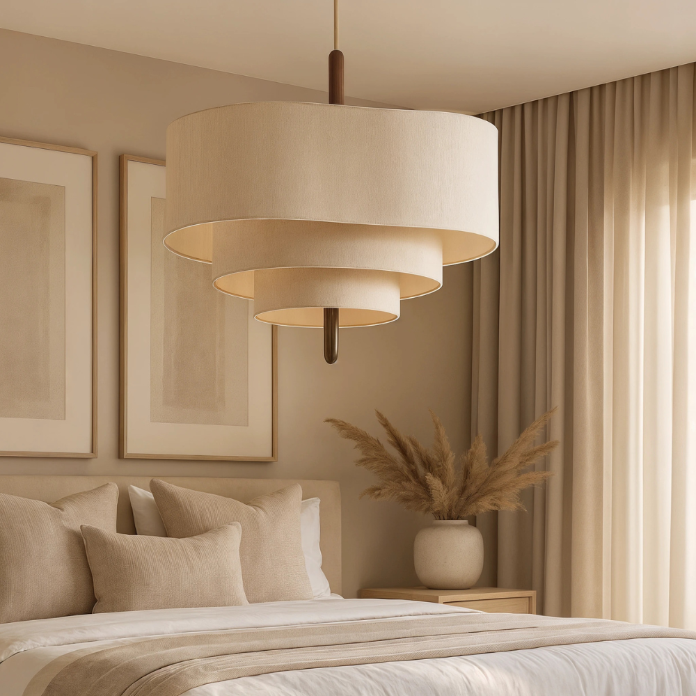 Plafonnier RondoLight Nordic Organic avec abat-jour en textile ton naturel