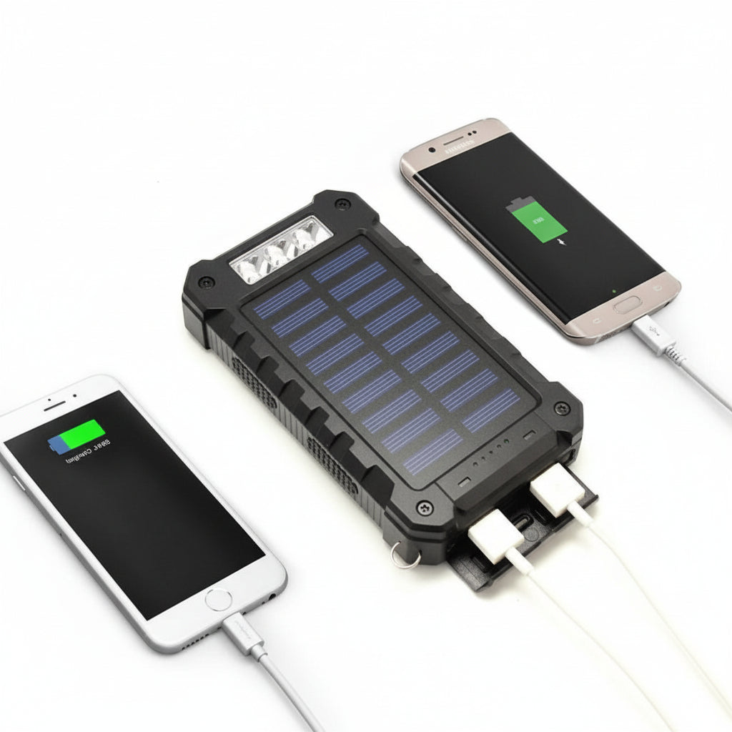 Robust solcellepowerbank 20000mAh udendørs oplader med to USB-porte