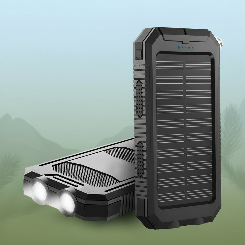 Robust solcellepowerbank 20000mAh udendørs oplader med to USB-porte