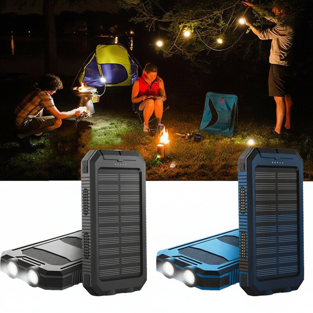 Robust solcellepowerbank 20000mAh udendørs oplader med to USB-porte