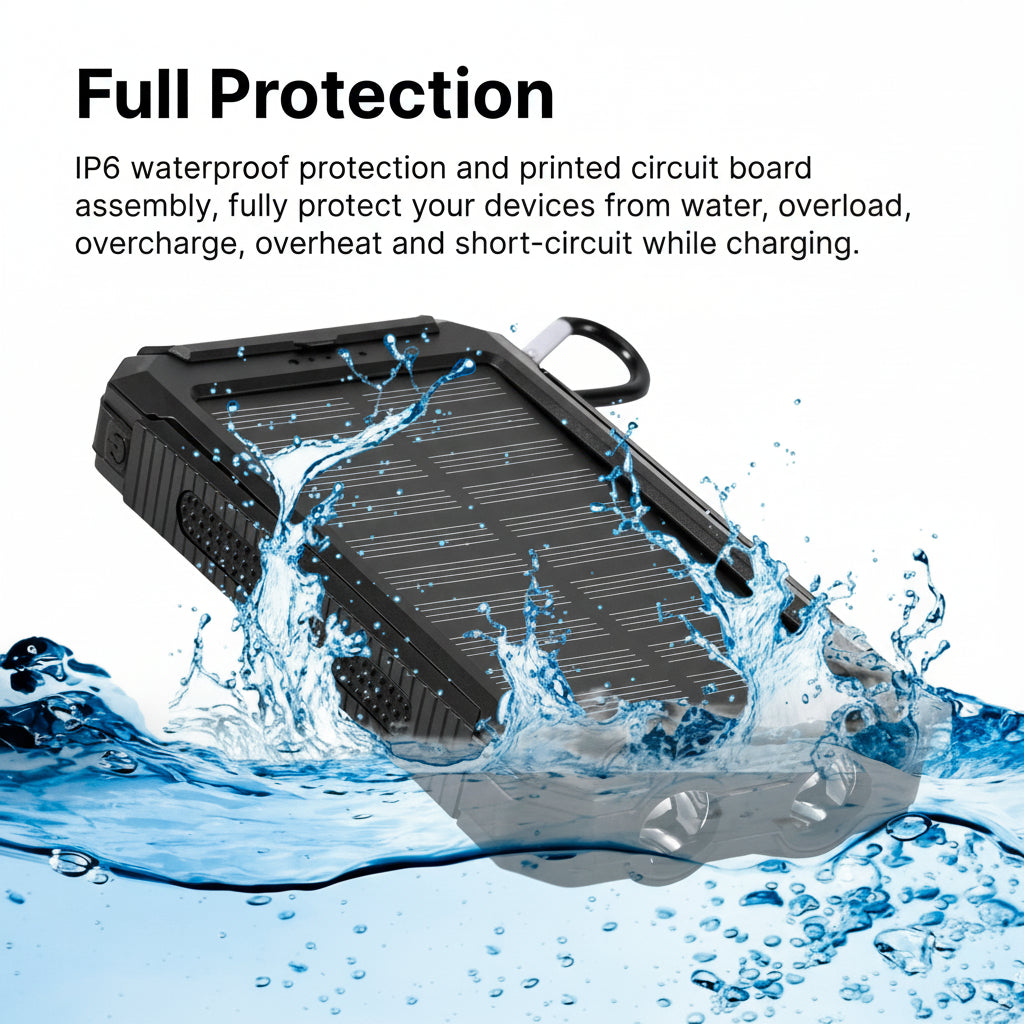 Robust solcellepowerbank 20000mAh udendørs oplader med to USB-porte