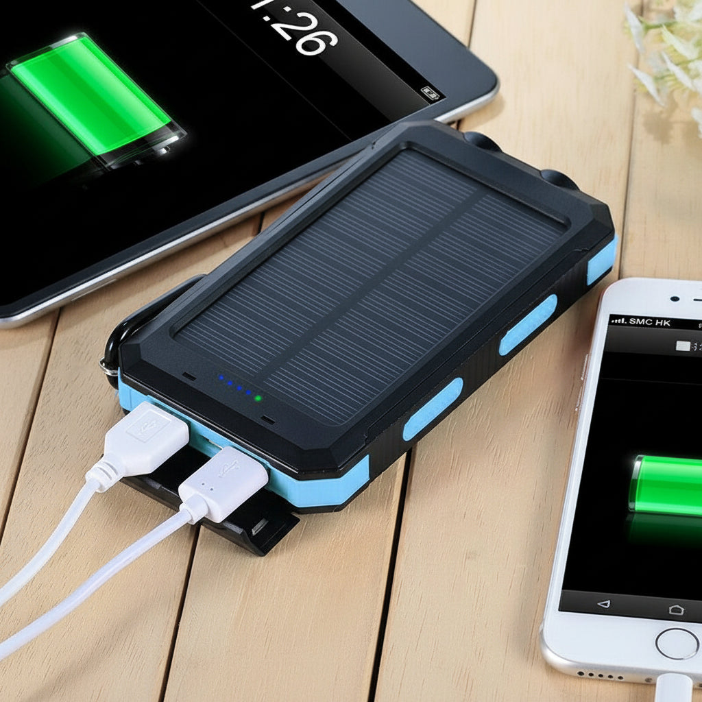Robust solcellepowerbank 20000mAh udendørs oplader med to USB-porte