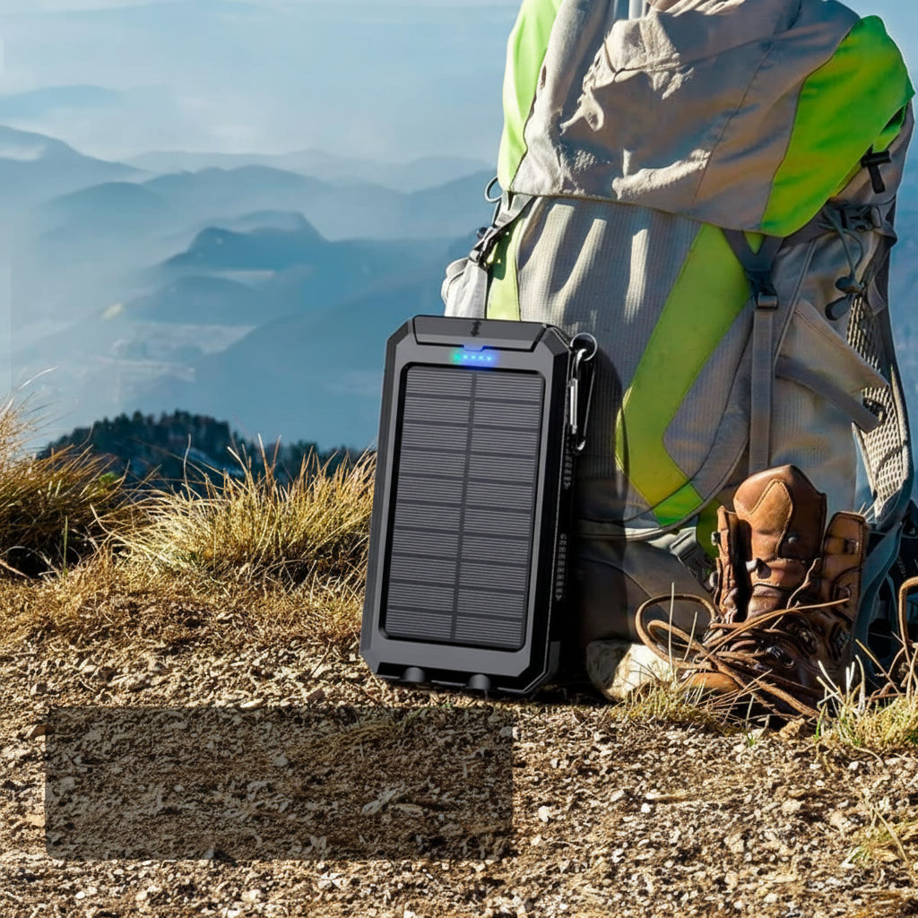 Robust solcellepowerbank 20000mAh udendørs oplader med to USB-porte
